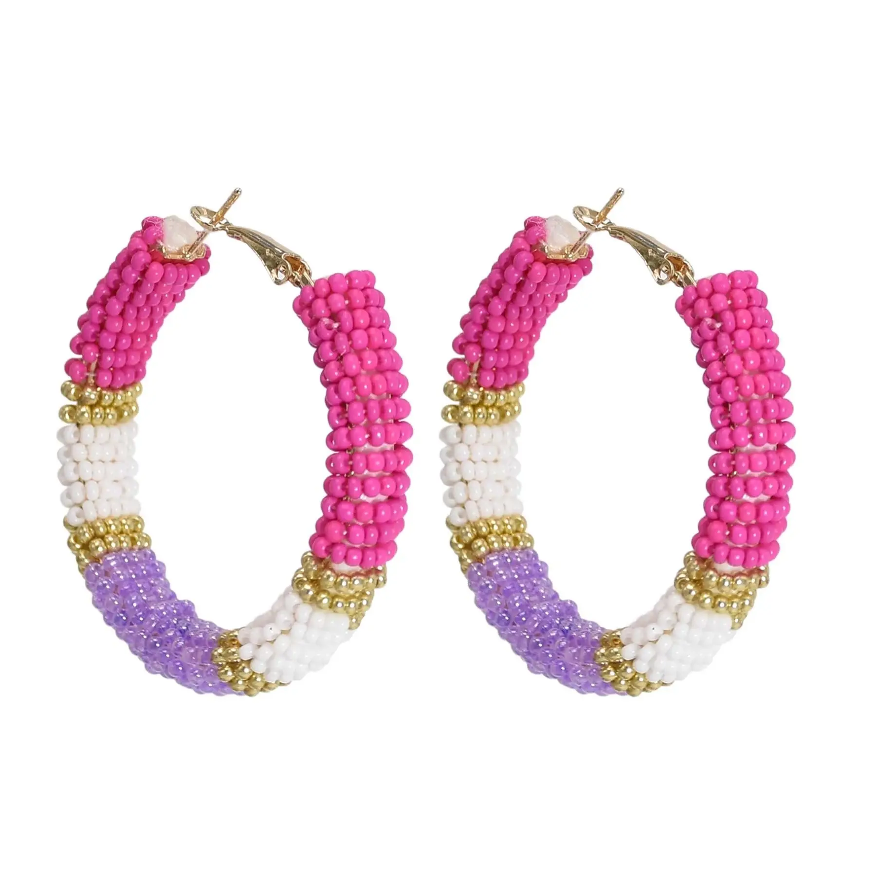 Jachon Bohemian Vintage Beaded Hoop Earring Jewelry Alloy Handmade Colorful Beaded Earring