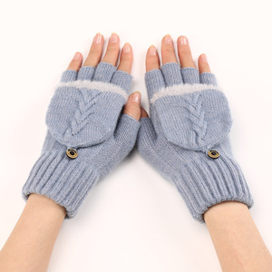 Gants d'hiver pour femmes HZS-25053, doigts visibles, côtelés, doublure moelleuse, <span class=keywords><strong>rabat</strong></span>, mitaines chaudes en tricot pour femmes - Product Image 4