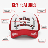 Topi Trucker Snapback OEM Classic Barbershop dengan Bordir Laurel Wreath, Bagian Depan Busa, Bernapas