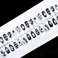 Autocollants d'ongles pré-dessinés en forme d'amande, style gothique sombre, thème fantôme d'Halloween, tendance transfrontalière Ins européenne et américaine, à presser