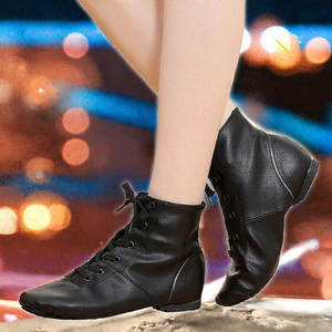 Botas de Baile Jazz de Cuero Genuino Negro para Mujer, Tacón Plano, Diseño con Cordones en el Tobillo, para Práctica y Actuación de Danza, MOQ Bajo, OEM, ODM - Product Image 3