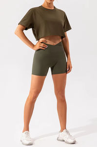 Impresión Logo Gym Crop Top Camisetas sueltas Raw Hem Sudaderas Mujeres Yoga Camisetas - Product Image 5