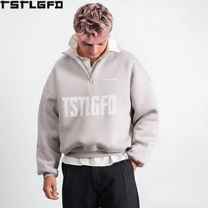 Sudadera con cuello simulado y cremallera de un cuarto OEM/ODM para hombre, gris jaspeado con estampado gráfico, de forro polar. Fabricantes de sudaderas con capucha y sudaderas para hombre al por mayor. - Product Image 1