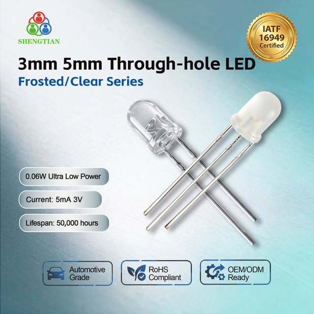 F5 5mm Round Top DIP LED Lamp Through-Hole Green/Blue 2.4-3.0V 3-Year Warranty for Indicator Lights and Electronic Projects
