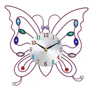 Orologio di arte commercio all'ingrosso Della Farfalla di Ferro Del Fumetto forma di Animale Rotonda Orologio Da Parete Decorativo