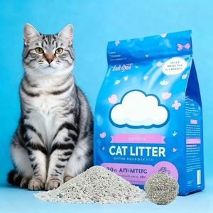 Litière pour chat en bentonite sphérique gris clair en gros, agglomération rapide et haute absorption, facile à nettoyer, faible teneur en poussière, 5kg 10L 5L - Product Image 1