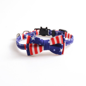 Nuevo Collar para Gato con Bandera Americana, Lazo y Campana, Cierre de Hebilla, Venta Caliente Transfronteriza, Venta Directa de Fábrica - Product Image 1