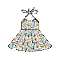Vêtements pour enfants en gros, impression personnalisée, robe d'été sans manches, longueur genou, style plage, robe de fête, robes douces pour filles