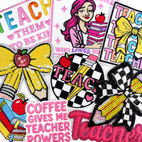 Lot de patchs brodés thermocollants en PVC à paillettes faits main pour enseignants, motifs crayon, pomme, livre, nœud papillon, pour vêtements, sacs et chaussures, esprit scolaire