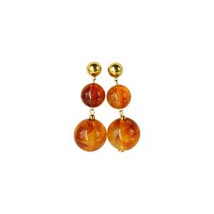 Boucles d'oreilles pendantes tendance en acier inoxydable 316L plaqué or PVD, perles d'ambre durables et résistantes - Product Image 1