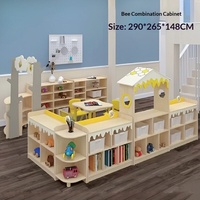 Ensemble de meubles en bois pour maternelle, motif abeille de dessin animé, avec table et chaise pour enfants et cloison de séparation