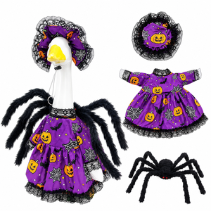 Halloween-Kostümset für Haustiere: Spinnen-Hexen-Outfit, Lila Kürbiskleid mit Hut & Spinnen-Accessoire, Halloween-Cosplay TV- & Film-Kostümrequisiten - Product Image 1