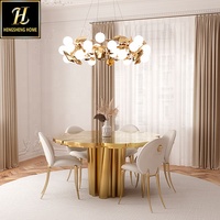 Meubles de maison, tables de luxe contemporaines irrégulières en acier inoxydable doré, tables coûteuses pour villas, ensemble de table à manger pour 8 personnes