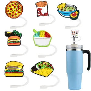 Custom silicone fast food straw cover topper Potato hamburgers straw caps lids dust straw plugs for stanley cup accessories