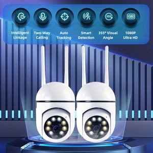 كاميرا أمان بدقة 1080 بكسل كاملة الوضوح مع رؤية بانورامية 355 درجة وتخزين سحابي/بطاقة ذاكرة، واي فاي، رؤية ليلية، اتصال صوتي ثنائي الاتجاه، كشف الحركة، للاستخدام الداخلي والخارجي - Product Image 1