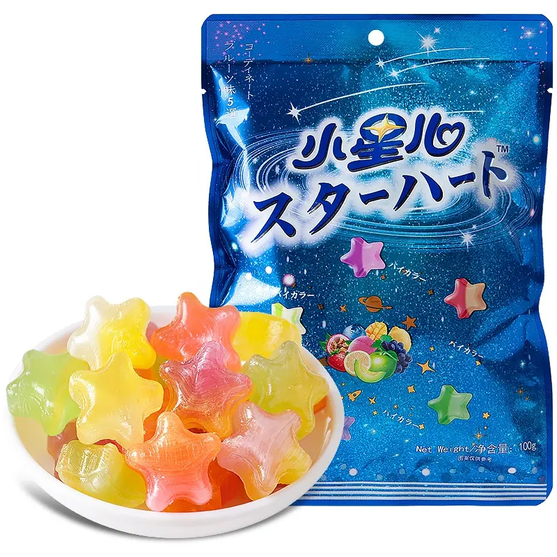Großhandel 500 g gemischte fruchtige Geschmacksrichtungen sternenförmige harte Zuckerwaren bunte exotische Snack-Inhalte für Kinder in Boxverpackung