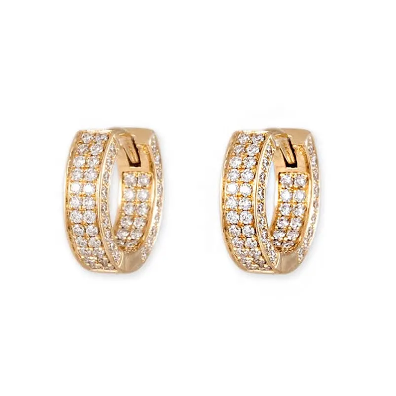 Gemnel most popular wholesale designer inspired jewelry three sided pave diamond gold mini hoop earrings