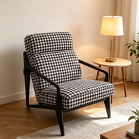 Fauteuil en tissu au design moderne avec accoudoirs, une touche classique |   Fauteuil d'appoint pied-de-poule en bois massif laqué noir