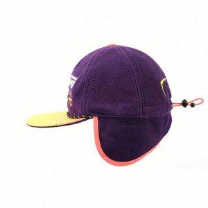 Winter Protection Custom Purple Speed Fleece Earflap Winter <b>Hat</b>, Embroidery Fleece Warm Rope Brim Winter Snapback Cap - Product Image 3
