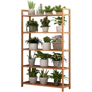 Bamboo Floor Standing <b>Plant</b> Shelf 5 Tier Wood <b>Frame</b> Living Room Storage Rack Minimalist Design - Product Image 5