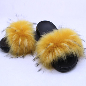 Pantoufles en fourrure colorées <span class=keywords><strong>pour</strong></span> femmes, chaussures plates en fourrure, peuvent être portées en toutes saisons, pantoufles de plage élégantes <span class=keywords><strong>pour</strong></span> femmes, confortables - Product Image 1