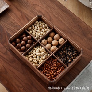 Boîte de rangement en bois de noyer noir à plusieurs compartiments avec couvercle pour organiser les collations, les noix, les fruits, rectangulaire, décorative pour la maison - Product Image 3