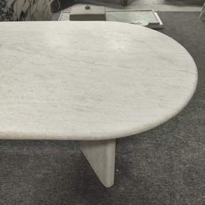 Table à manger en marbre <span class=keywords><strong>blanc</strong></span> travertin italien de luxe, meubles en pierre modernes, table de forme elliptique, table à manger haute, ensemble de 6 chaises - Product Image 2