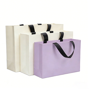 Custom Purple Paper Shopping <b>Bag</b> With Black Flat Handles Classic Style Business Gift Packaging - Product Image 1