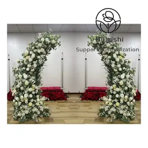 Bruiloft Bloemen Plank Stand Bloemen Opstelling Boog Bloemen Rij Pilaren Kunstmatige Bruiloft Decoratie Bloemen