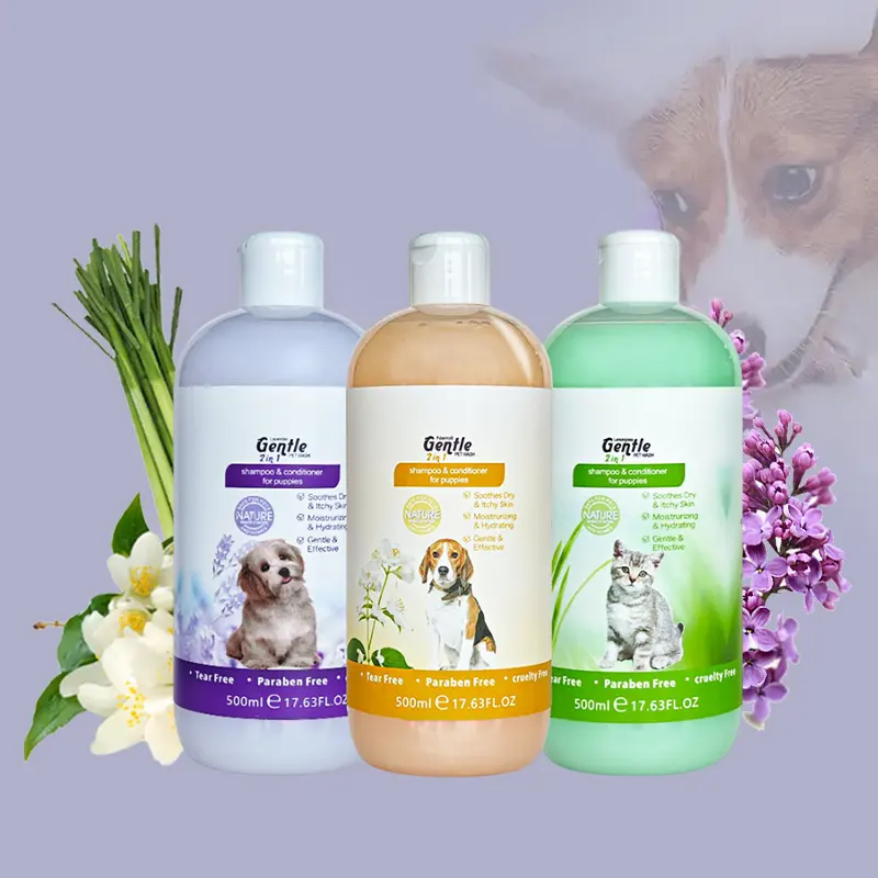 500ml naturel organique soulageant les démangeaisons sèches peau chat chien nettoyage toilettage 2 en 1 shampooing et revitalisant