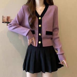 Spring Long Sleeve V-neck Knitted Sweater Women's French Style Elegant Base <strong>Top</strong> Knitted Cardigan - Product Image 1