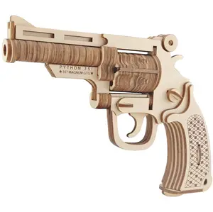 Jeu de puzzles en bois 3D, simulation éducative, pistolet à main, jouets amusants pour enfants, pistolet en bois, machine à sous, jouer à des jeux d'artisanat