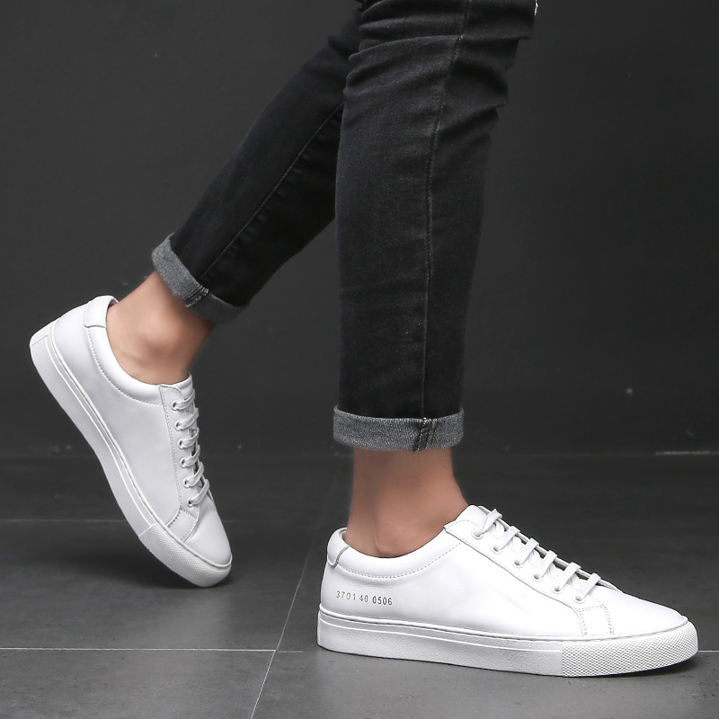 Customized Men White Sneakers - Genuine Leather Casual Shoes