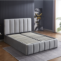 Moderna Base de Cama Doble Queen/King Size con Cabecera de Almacenamiento de Madera Tapizada en Tela Suave, Muebles de Dormitorio