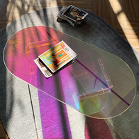 Nouveau style clair arc-en-ciel acrylique meubles ovale irisé acrylique table basse