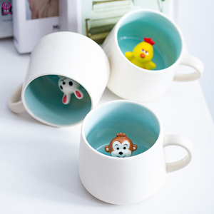 Große Kapazität 3D Tier Keramik becher mit Deckel und Löffel Einfache Mädchen Cartoon Logo Anpassung für Kaffee und Tee - Product Image 2