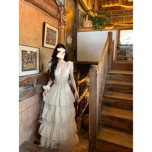 Robe longue de princesse Tea Break Escape pour femme, collection été 2025, style jardin, danse légère, loisirs, resort, amincissante, taille cintrée, col cœur - Product Image 2