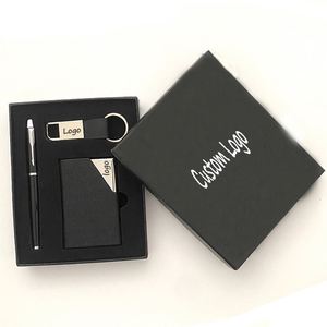 Ensemble cadeau pour homme, porte-cartes, stylo, porte-clés, 3 en 1, logo personnalisé, cadeaux promotionnels, ensemble cadeau d'entreprise - Product Image 1