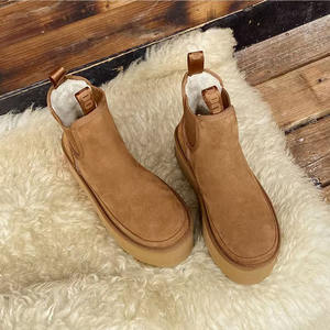 2025 hiver femmes cuir laine-doublé <span class=keywords><strong>Chelsea</strong></span> bottes semelle épaisse courte longueur isolé chaud nord-est coton bottes de neige - Product Image 2