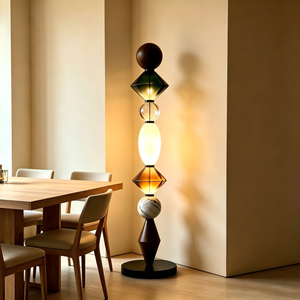 Lámpara de Pie Geométrica Moderna, Lámpara de Pie Decorativa de Vidrio Artístico, Madera y Mármol para Sala de Estar, Dormitorio, Hotel - Product Image 4