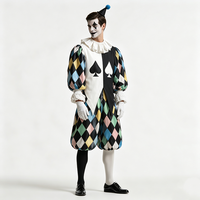 Costume de Clown Harlequin Pierrot Coloré pour Hommes, Motif Pique et Diamant, en Polyester, Style Années 70, Vintage, pour Adultes, Halloween, Cirque