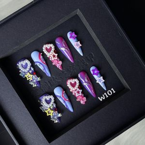 Hecho a mano 10 piezas Summer Flower Mood ABS Estilo francés Stiletto Press-On Nails <span class=keywords><strong>Uñas</strong></span> artificiales para dedos - Product Image 2