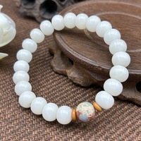 Gelang Zooying White Root Mala Batu Giok Shoushan Biji Teratai Tasbih Buddha Dapat Disesuaikan Perhiasan Meditasi Unisex