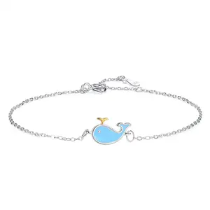 Cute whale bracelets women blue enameled S925 sterling silver trendy bangle bracelet women jewelry