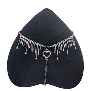 Tanga de encaje erótica con cadena de diamantes de imitación para mujer, venta al por mayor - Product Image 5