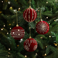 Nouveau produit : Boule lumineuse suspendue pour sapin de Noël, Ornement de sapin de Noël en velours rouge, Décoration de boule de Noël en peluche, Adorable