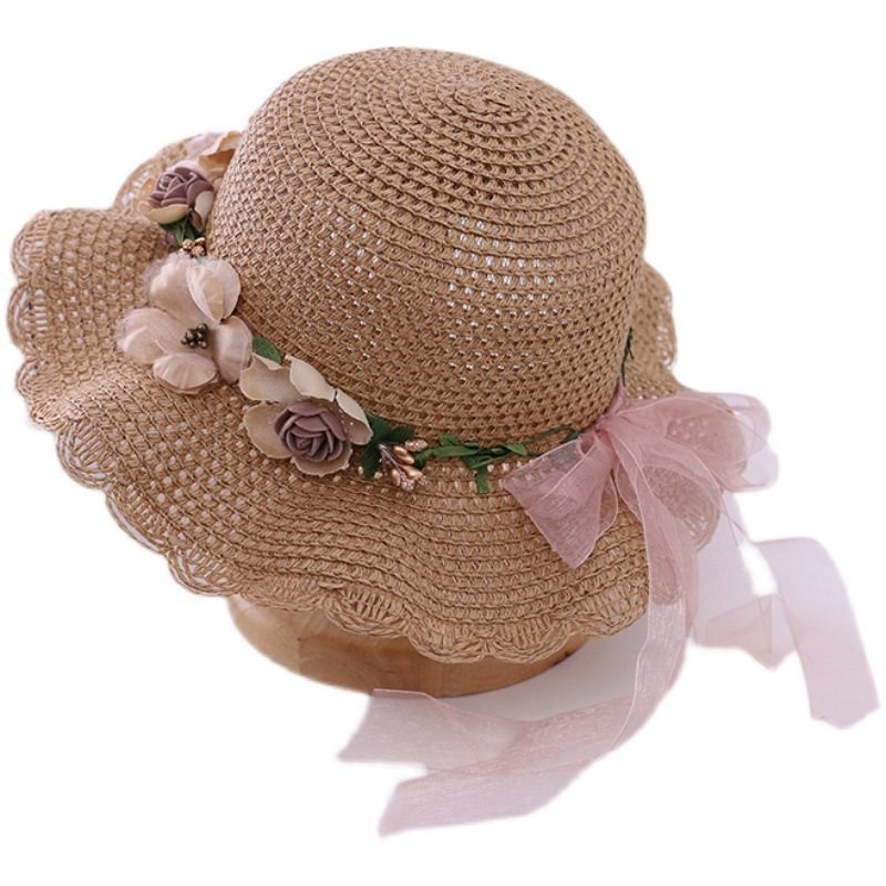 Шляпа соломенная Пляжная для девочек, Панама с оттенком для рыбака, с цветами, в стиле принцессы, летняя