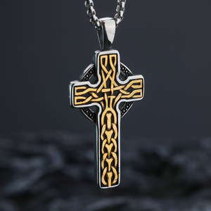 yunnique Viking <b>Cross</b> Stainless Steel Pendant Necklace Men's Jewelry Gift Fashion Geometric Design Asymmetry Channel Setting - Product Image 2
