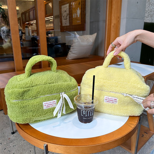 Bolsa de Aseo de Felpa Suave de Color Sólido, Bolsa Organizadora de Maquillaje, Bolsa de Almacenamiento Multiusos para Cuidado de la Piel, para Viajes y Uso Diario - Product Image 2