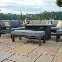 Ensemble de canapé d'angle de mobilier de jardin en aluminium Fimous 9 places gris foncé pour terrasse de piscine moderne avec table de foyer au propane pour l'extérieur